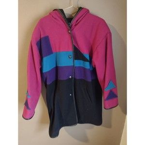 VTG Color Block 100% Pure Wool Coat Womens 14 CarpetBaggers Winipeg Canada Snap